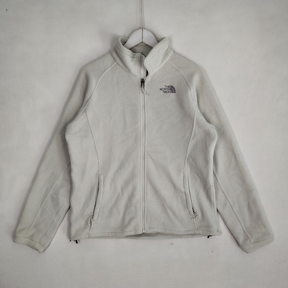 The North Face Womens Full Zip Fleece Jacket Cream White Large TKA 100 Logo